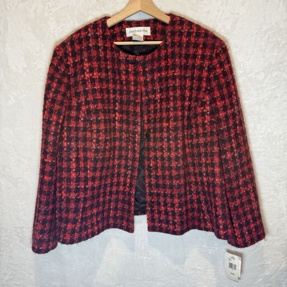 VTG Deadstock Blazer Jones NY Tweed Herringbone Wool Mohair Alpaca Plaid NWT